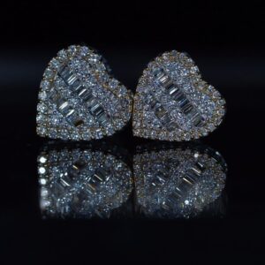 ARETES CORAZONES DIAMANTES BAGUETTE 14K