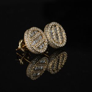 ARETES REDONDOS DIAMANTES BAGUETTE 14K