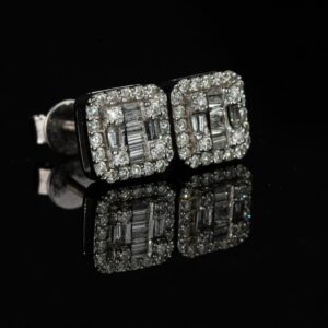 ARETES DIAMANTES BAGUETTE CUADRADOS 14K